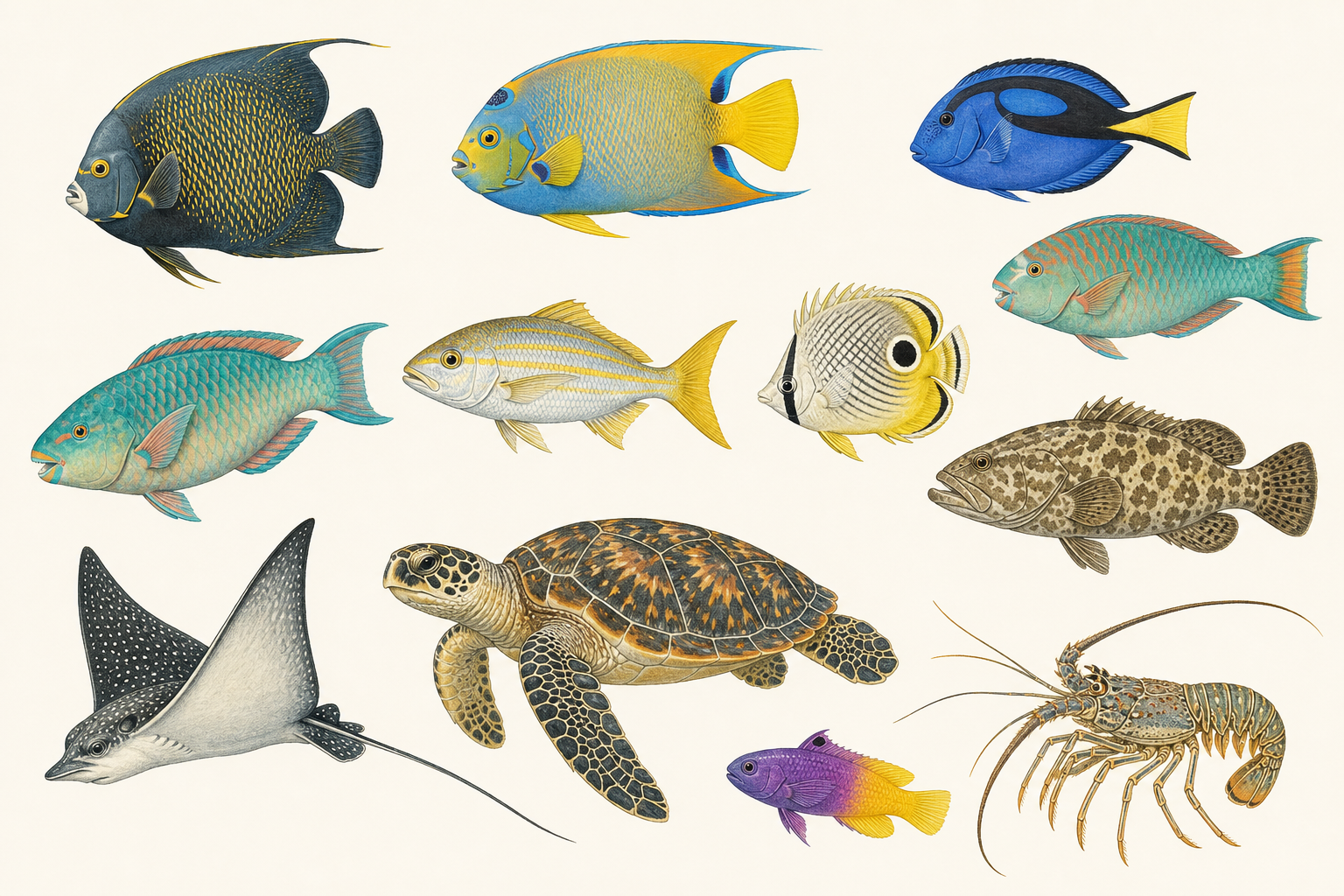 Puerto Rico reef fish natural-history plate